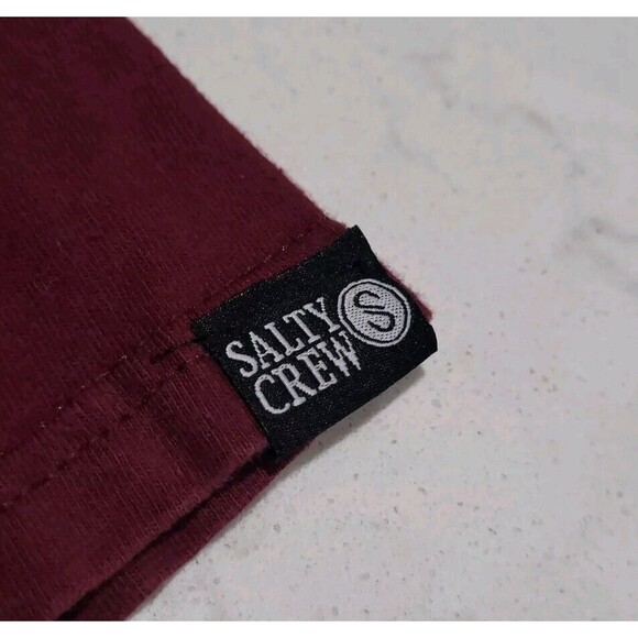 SALTY CREW Chasing Tail RISK TAKERS Classic Burgundy Red Fishing T-shirt M - Picture 5 of 9
